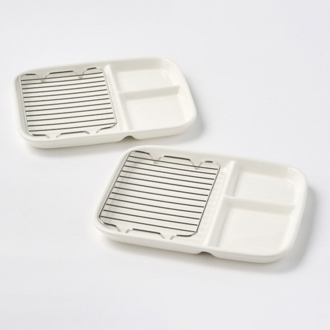 모던하우스 ON 커틀렛 2인조 접시 세트, 1세트, 접시(2P) + 철망(2P), 화이트