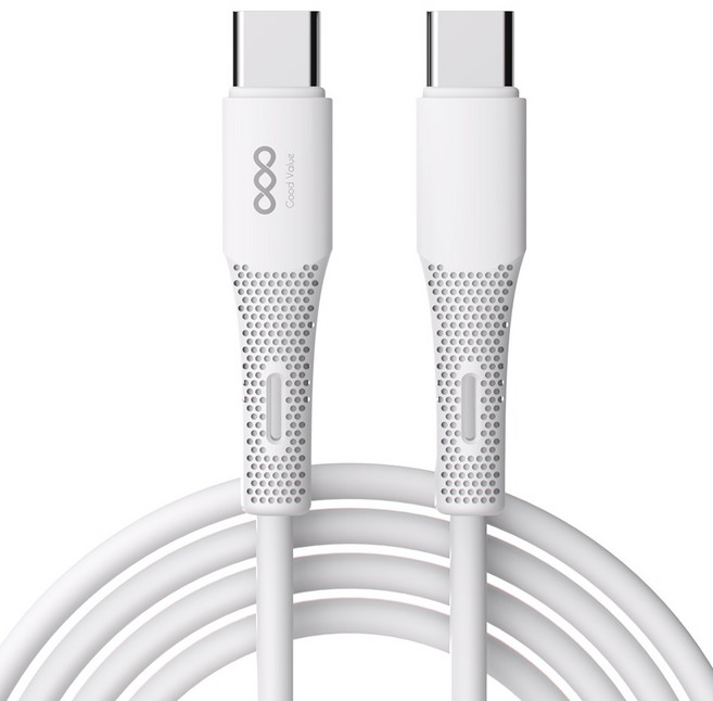 굿밸류 C타입-C타입 실키 60W PD 초고속충전 케이블, 화이트, 1개, 2m