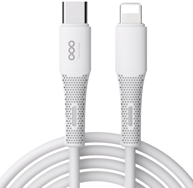 굿밸류 C타입-애플8핀 실키 PD 고속충전 케이블, 화이트, 1개, 1m