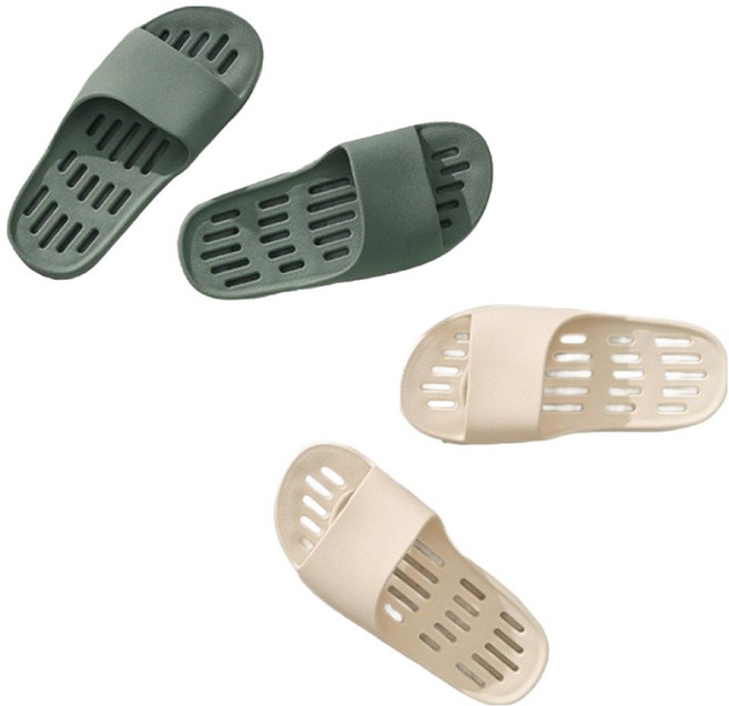 샤바스 부드러운 플랫 물빠짐 욕실화 2종, 딥그린, 화이트, 1세트