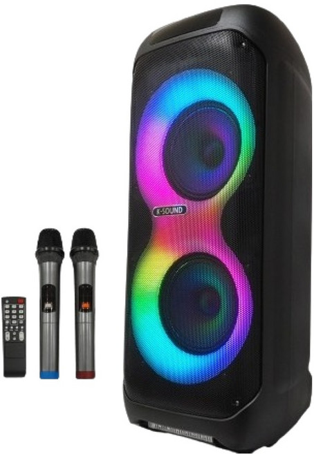 쟈가 파티박스 매장앰프 스피커 더블우퍼 + 무선마이크2p 세트 K-SOUND650, 블랙