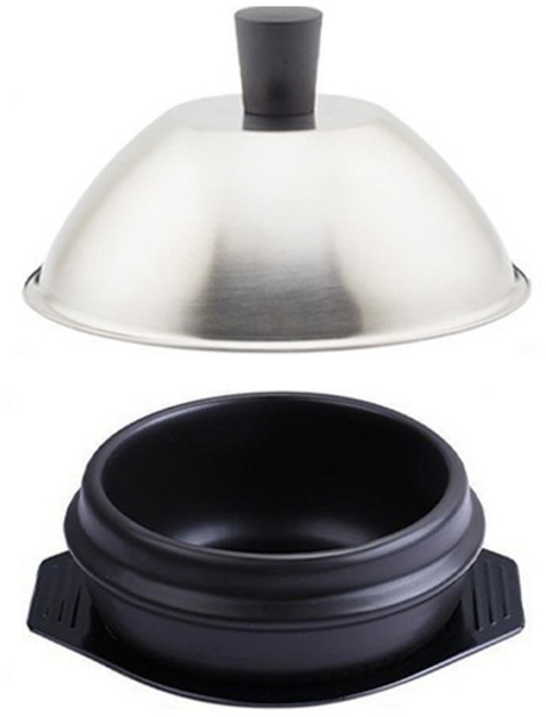 계란찜 4인용 뚝배기 + 뚜껑 + 받침 17.5cm 세트, 14cm, 1세트