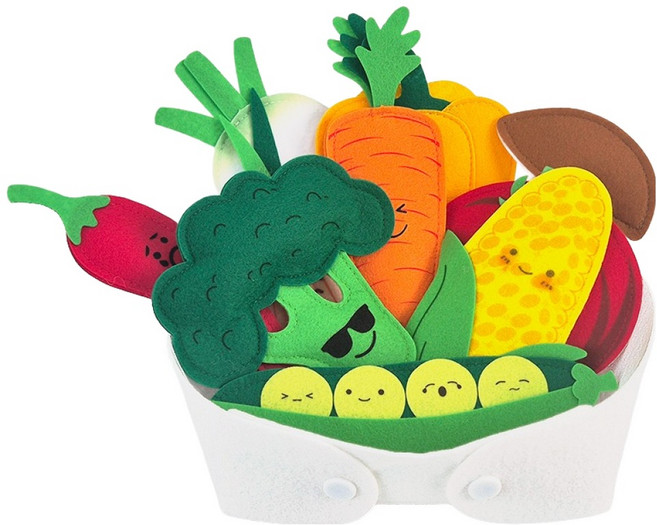 맘스보드 표정있는 야채 펠트 자석 10종 + 꼬망 펠트 바구니 화이트 세트, 1세트