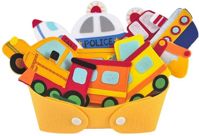 맘스보드 부릉부릉 탈것 펠트 자석 + 꼬망 펠트 옐로우 바구니 세트, 1세트, 8피스