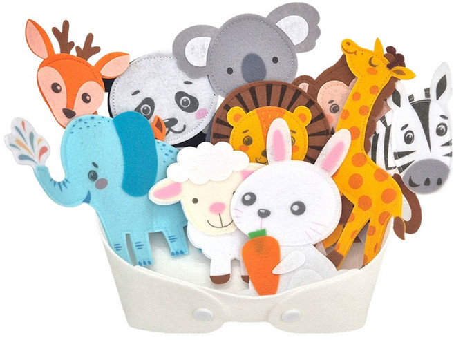 맘스보드 동물친구들 펠트 자석 + 꼬망 바구니 화이트, 1세트, 10피스