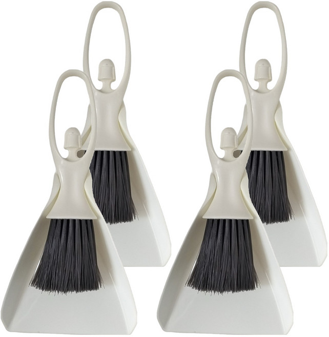 굿썸 깔끔한 실용적인 데스크 청소용 빗자루 + 쓰레받이 세트 11.7 x 18 cm, 흰색, 4세트