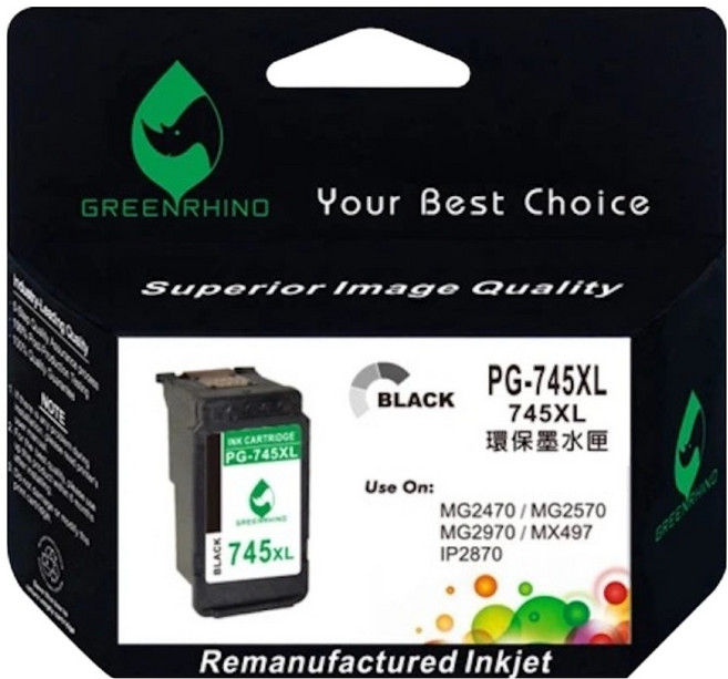 GREENRHINO 綠犀牛 相容Canon PG745XL 高容量環保墨水匣 PIXMA TR4570/TR4670/iP2870/MG2470/MG2570適用, 1個, 黑色