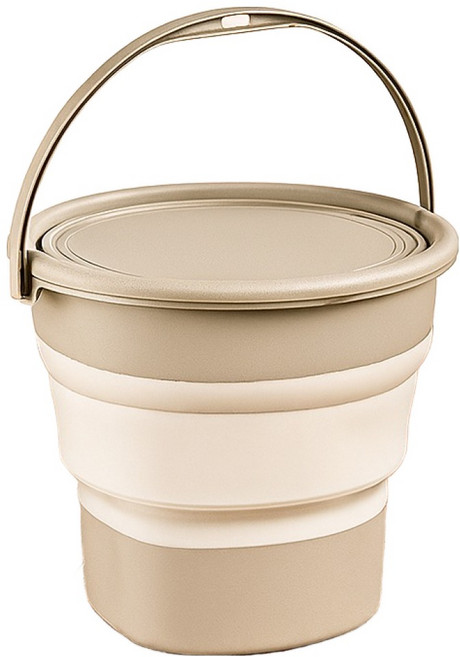 미소로운 대용량 휴대용 물통 야외 접이식양동이 17L + 뚜껑 세트, 베이지, 1세트