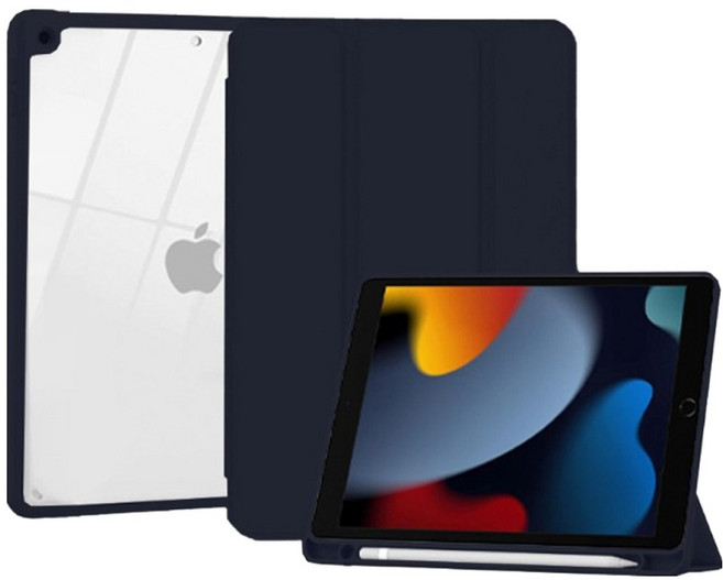 지에스비케이스 아이패드 애플펜슬 수납 클리어 하이브리드 케이스, 네이비블루, 1개