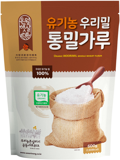 오월햇살 유기농 우리밀 통밀가루, 600g, 1개
