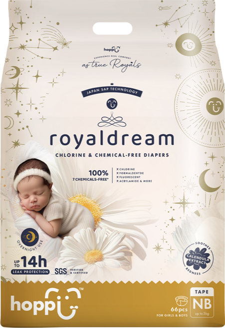 hoppi 皇家系列 嬰兒黏貼型尿布 ~5kg, NB, 66片