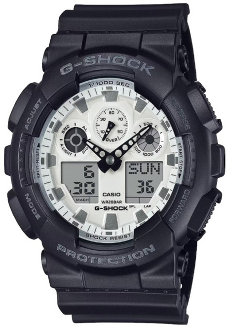 CASIO 卡西歐 G-SHOCK 黑白經典雙顯手錶 GA-100WD-1A