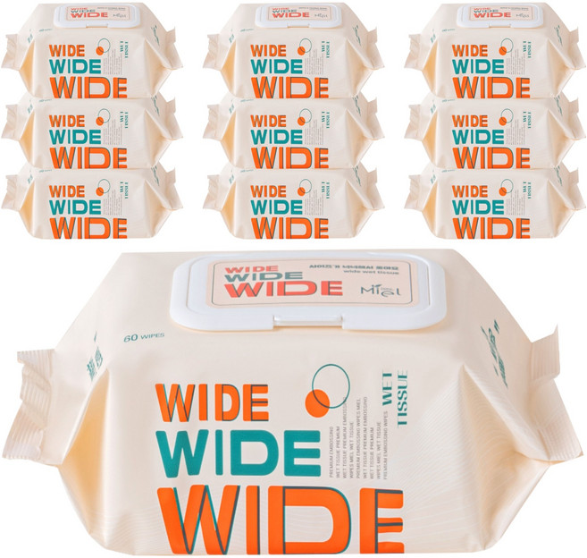 미엘 와이드 엠보싱 대형 물티슈 캡형 300 x 200 mm, 45g, 60매입, 10개