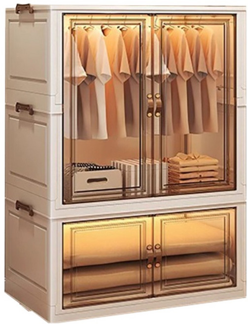 小麥購物 可折疊家用簡易衣櫃 L1385 衣櫃 + 收納櫃 1層款, 茶色