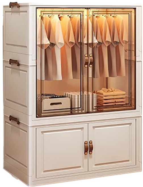 小麥購物 可折疊家用簡易衣櫃 L1385 衣櫃 + 收納櫃 1層款, 白色