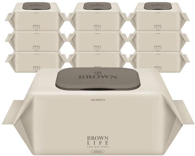 브라운라이프 그레이지 도톰한 대용량 아기물티슈 캡형, 50g, 100매, 10개