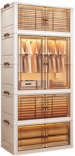 小麥購物 可折疊家用簡易衣櫃 L1385 衣櫃 + 收納櫃 3層款, 茶色