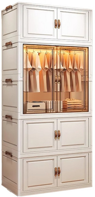 小麥購物 可折疊家用簡易衣櫃 L1385 衣櫃 + 收納櫃 3層款, 白色