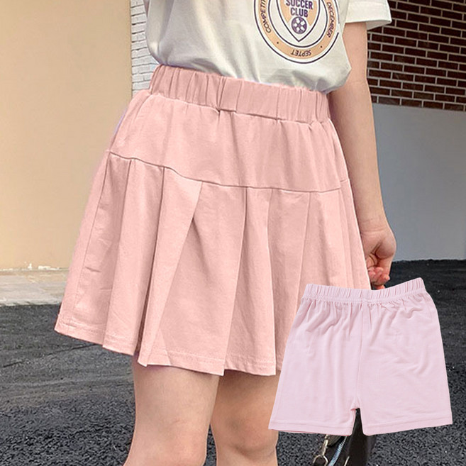 여아용 하트 플리츠 치마 바지 + 기본 속바지 세트