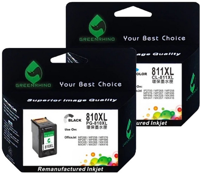 GREENRHINO 綠犀牛 兼容環保墨水匣 Canon PIXMA系列適用 PG810XL + CL811XL, 黑色 + 彩色, 1組