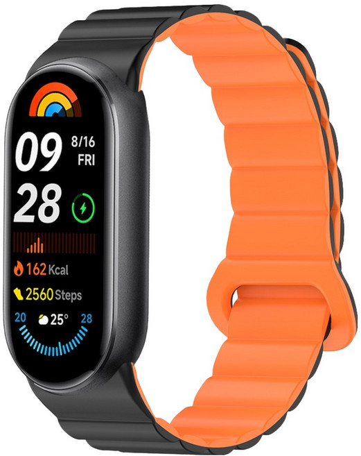 스페이스쉴드 샤오미 미밴드 9 호환 소프트 마그넷 링크 실리콘 스트랩, 블랙오렌지, 1개