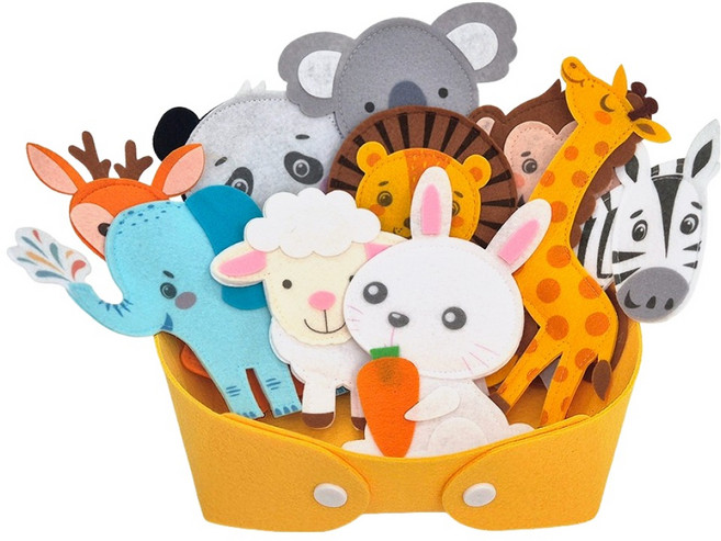 맘스보드 동물친구들 펠트 + 펠트 바구니 옐로우 세트, 1세트, 11피스