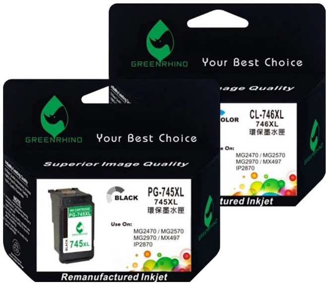 GREENRHINO 綠犀牛 兼容高容量環保墨水匣 Canon PIXMA系列適用 PG745XL + CL746XL, 黑色 + 彩色, 1組