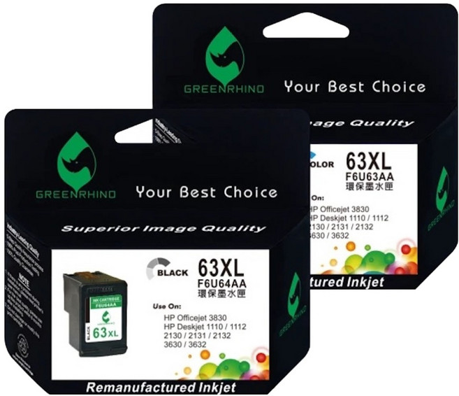GREENRHINO 綠犀牛 兼容環保墨水匣 HP適用 NO.63XL F6U64AA + F6U63AA, 黑色 + 彩色, 1組