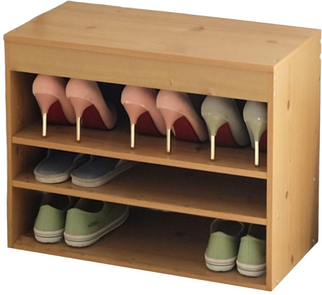 EASYHOME 座式鞋櫃, 北歐原木色, 3層