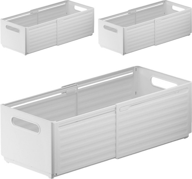 小麥購物 可伸縮重疊萬用收納盒 L2348 大號, 3個, 白色