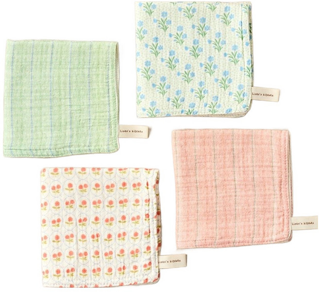 모던하우스 ON L 도톰한 4중지 살림 거즈행주 플라워 스트라이프, 4개