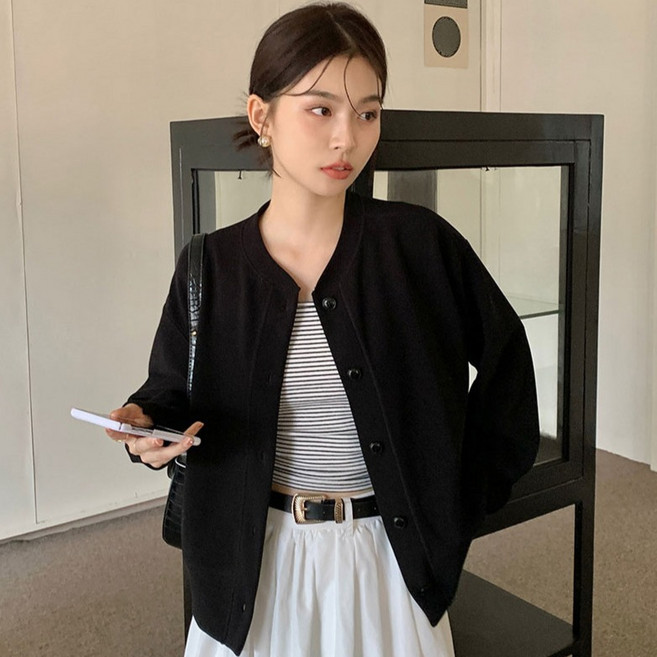 라라티나 여성용 렐리아 간절기 도톰한 라운드 루즈핏 긴팔 가디건 쟈켓