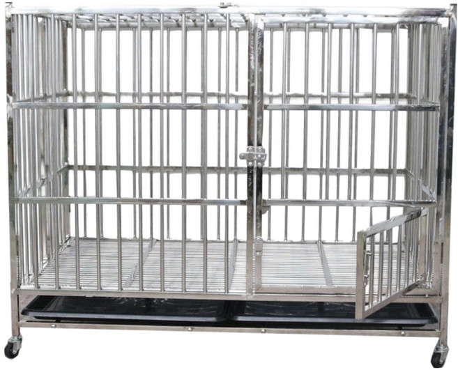 彬彬小舖 折疊白鐵不鏽鋼狗籠 結實穩固 附托盤 + 輪子, 1個, 銀色