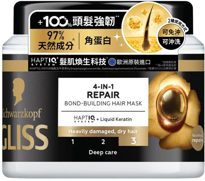 Schwarzkopf 施華蔻 GLISS 台灣公司貨 髮肌煥生蛋白髮膜, 1個, 400ml