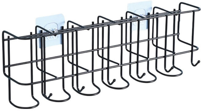 小麥購物 壁掛式雨傘收納置物架 6孔6鉤 L2365, 1個, 黑色