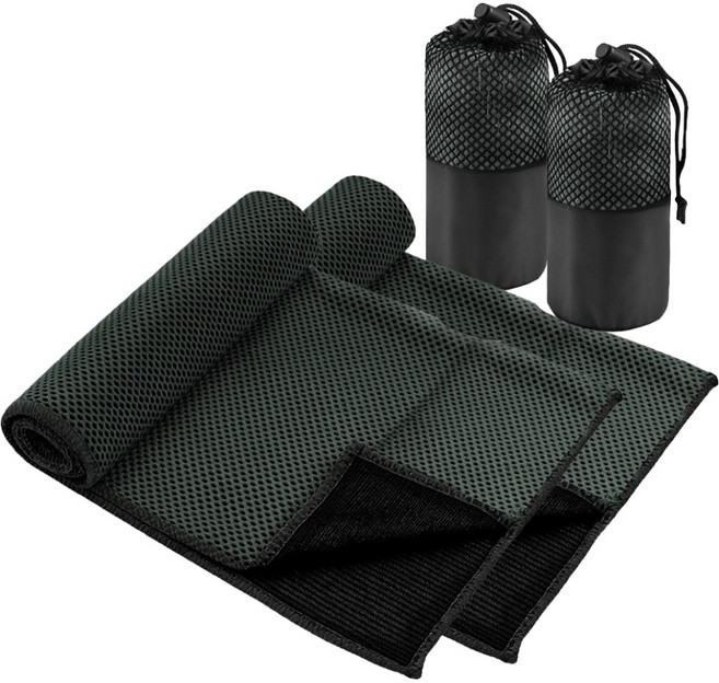 스포홀릭 여름 건식 스포츠 쿨 타월 100 x 30 cm, 블랙, 2개