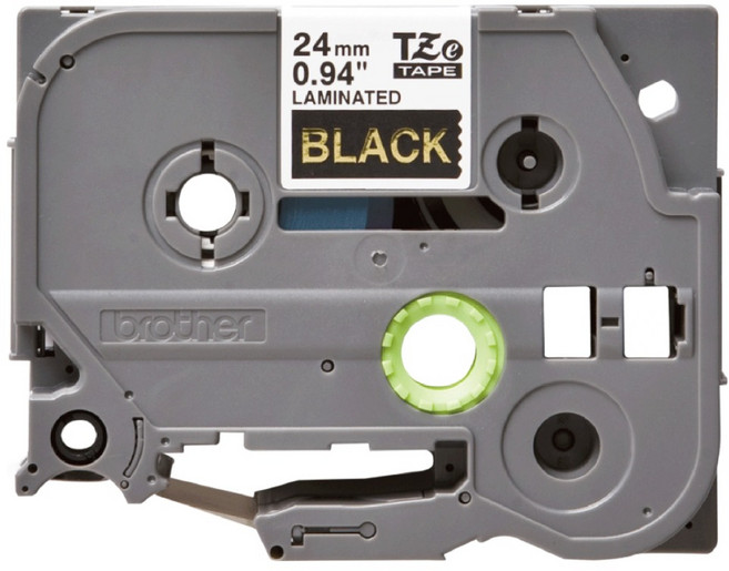 brother 兄弟牌 原廠特殊護貝標籤帶 TZe-354 24mm, 黑底金字, 8m