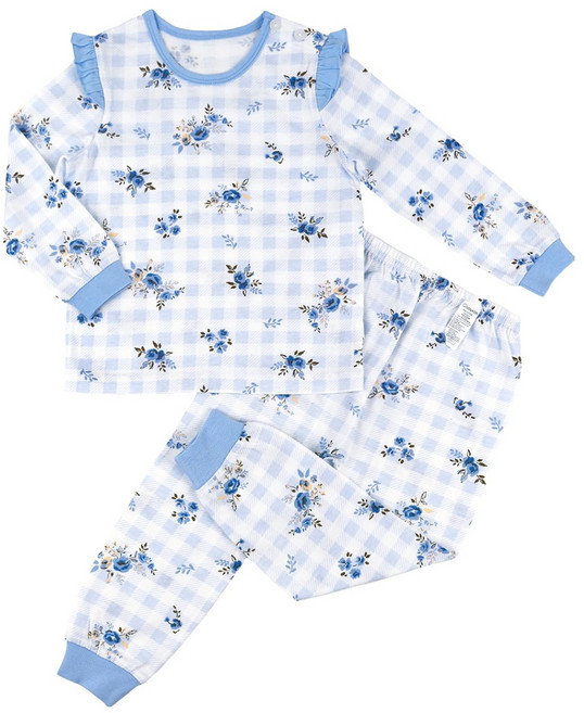 메이키즈 여아용 블루플라워 9부 30수 싱글 실내복 상하의 세트