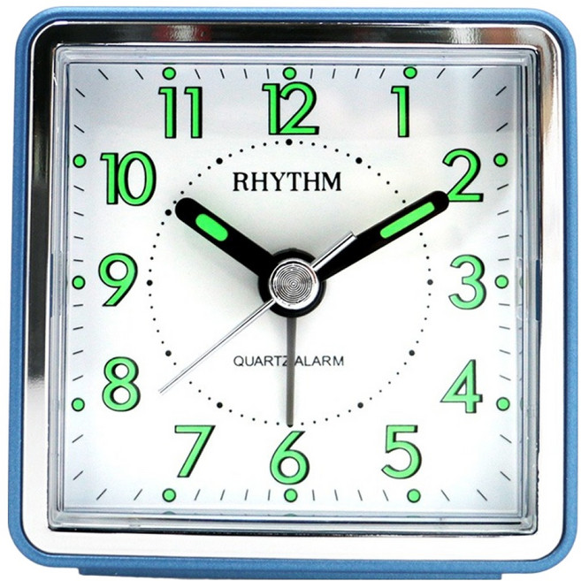 RHYTHM 日本麗聲時計 超靜音木紋鬧鐘, 天空藍