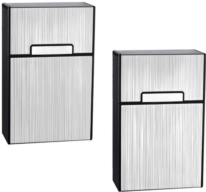 알루미늄 자석 버클 플립 커버 담배 케이스, 실버, 2개