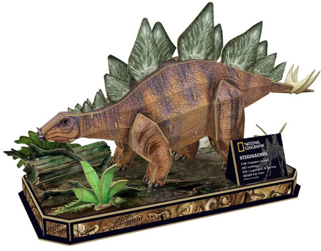 NATIONAL GEOGRAPHIC 國家地理 3D恐龍立體拼圖, 62片, 1個, 劍龍 咖色