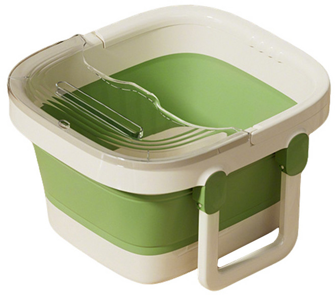 SUnORO 折疊泡腳桶 附蓋, 1個, 奶綠色