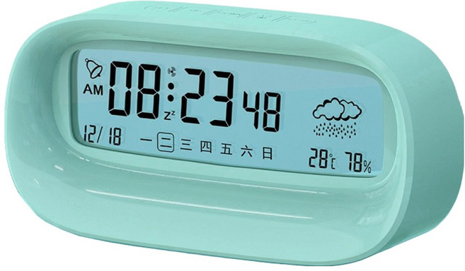小麥購物 數字靜音可愛電子測溫鬧鐘 C636 108g, 藍色