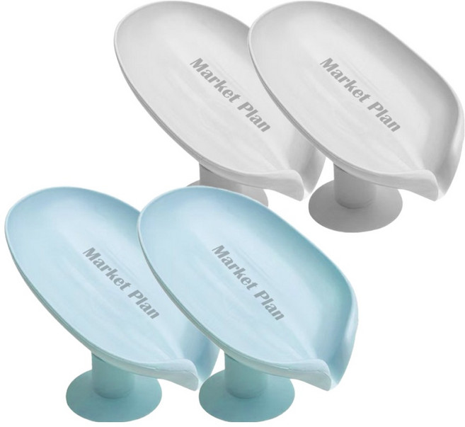 마켓플랜 나뭇잎 물빠짐 비누 받침대 2종 x 2p 세트, 그레이 + 블루, 1세트