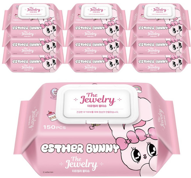 더쥬얼리 에스더버니 물티슈 캡형, 38g, 150개입, 10개
