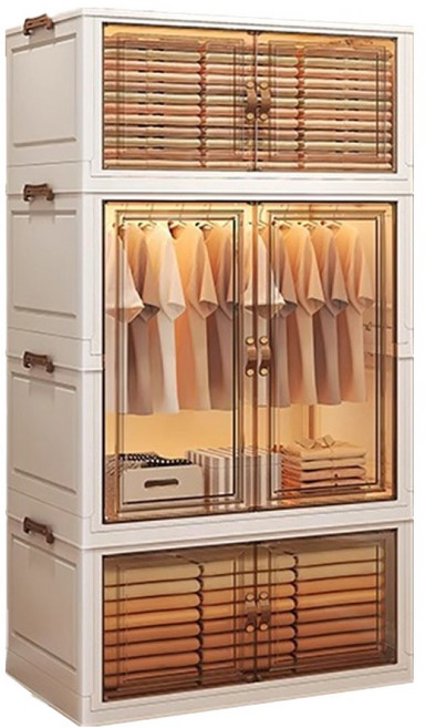 小麥購物 可折疊家用簡易衣櫃 1層衣櫃 + 2層茶色收納櫃 L1385, 茶色