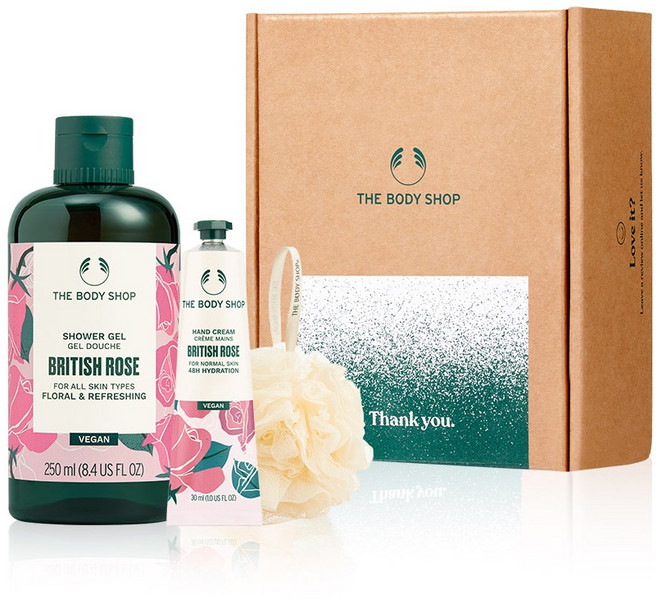 더바디샵 브리티쉬 로즈 샤워 젤 + 핸드 크림 선물세트, 1세트