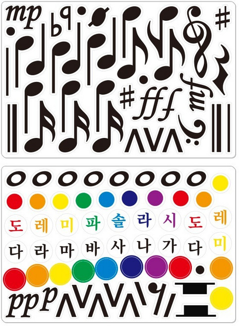 칼라리듬 계이름 음표 고무자석 세트 197 x 295 x 3 mm, 혼합색상, 1세트