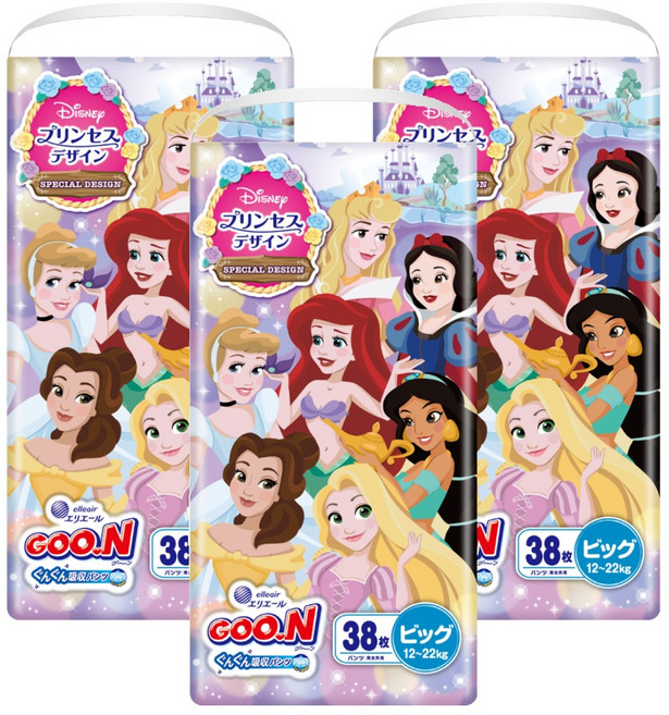 GOO.N 大王 日本境內版 迪士尼公主紙尿褲/尿布 12~22kg, XL, 114片