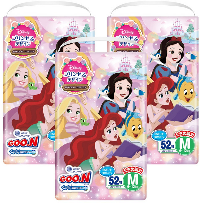 GOO.N 大王 elleair 艾黎艾爾 日本境內版 迪士尼公主紙尿褲/尿布 6~12kg, M, 156片
